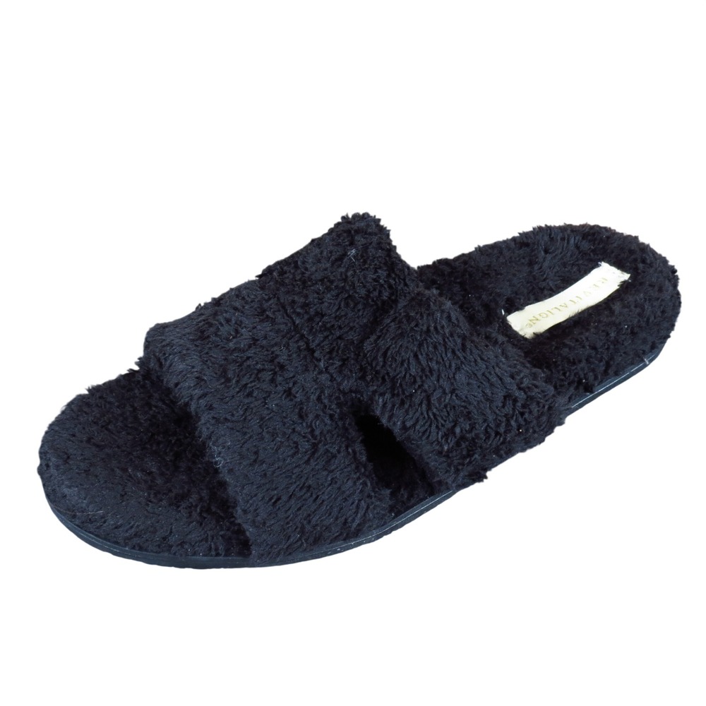 Revitalign Womens Slide Slipper Size 8 Casual Loungewear Black Fuzzy Faux Fur